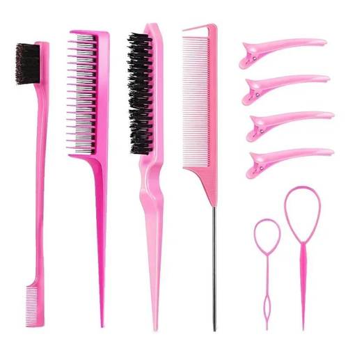10pcs hair styling comb set teasing hair brush triple teasing comb rat tail combs edge brush hair tail tools braid tool loop
