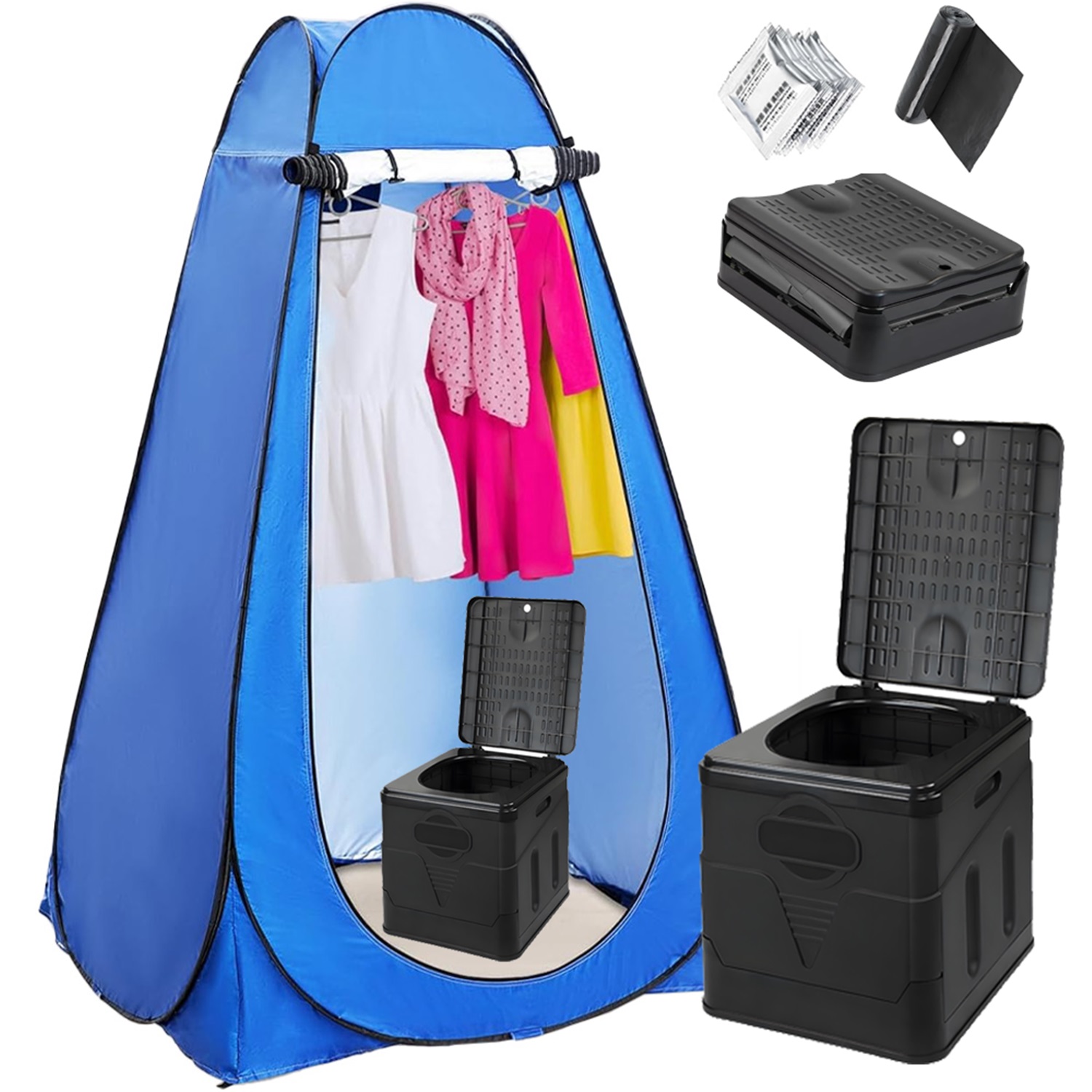 Image of 2pcs Set: Shower Tent And Folding Toilet, Lightweight Outdoor Privacy Kit, Quick-assembly Shelter For Camping, Hiking, Fishing, And Outdoor Picnic Use