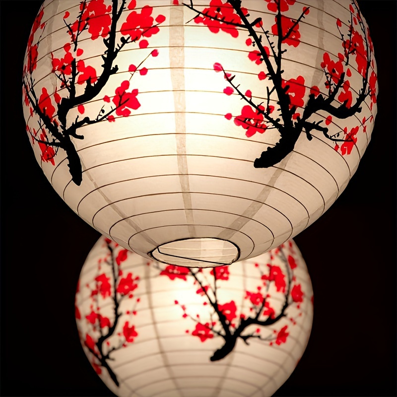 

1pc 30cm Vibrant Plum Blossom Paper Lantern Shade - Cherry Blossom Design, Traditional Chinese Oriental Style, Ideal For New Year & Decorations, Battery-free Hanging Light