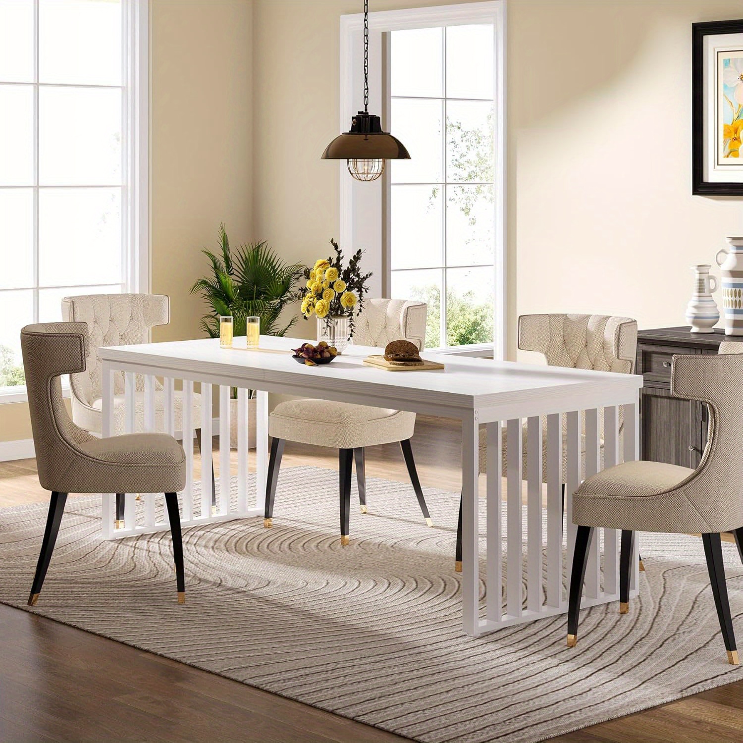 Image of Industrial Dining Table For 6-8 People, 180 Cm Long Rectangular Dining Table, Kitchen Table With A Metal Frame For Dining Room, Kitchen, Living Room (without Chair) (white)