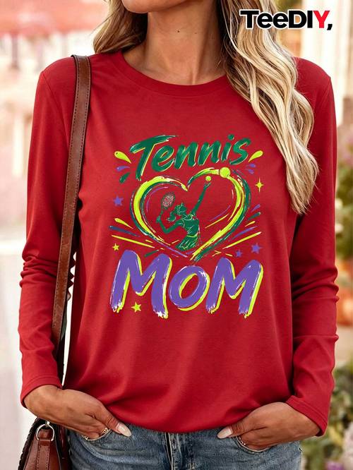 öğe resmi mom kalp servis kadın yuvarlak uzun kollu giyim