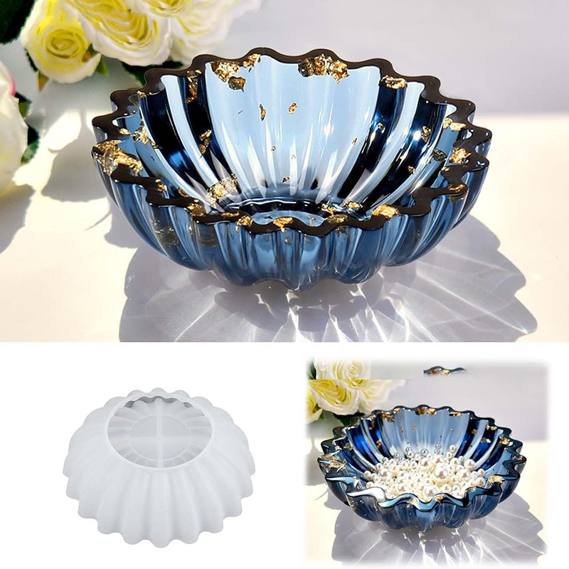Image of Wave Pattern Plate Storage Bowl Resin Silicone Mold - Suitable For Plaster Clay Casting Molds, Creative Storage Box Molds, Reusable And Easy To Clean - Craft Mold