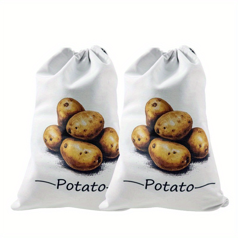 Image of 2pcs Reusable Storage Bags With Drawstring & Side Zipper, Keep Potatoes, Onions, Garlic Fresh & Dark, Space- Fabric Organizer For Pantry, Kitchen, Home -non-food Contact