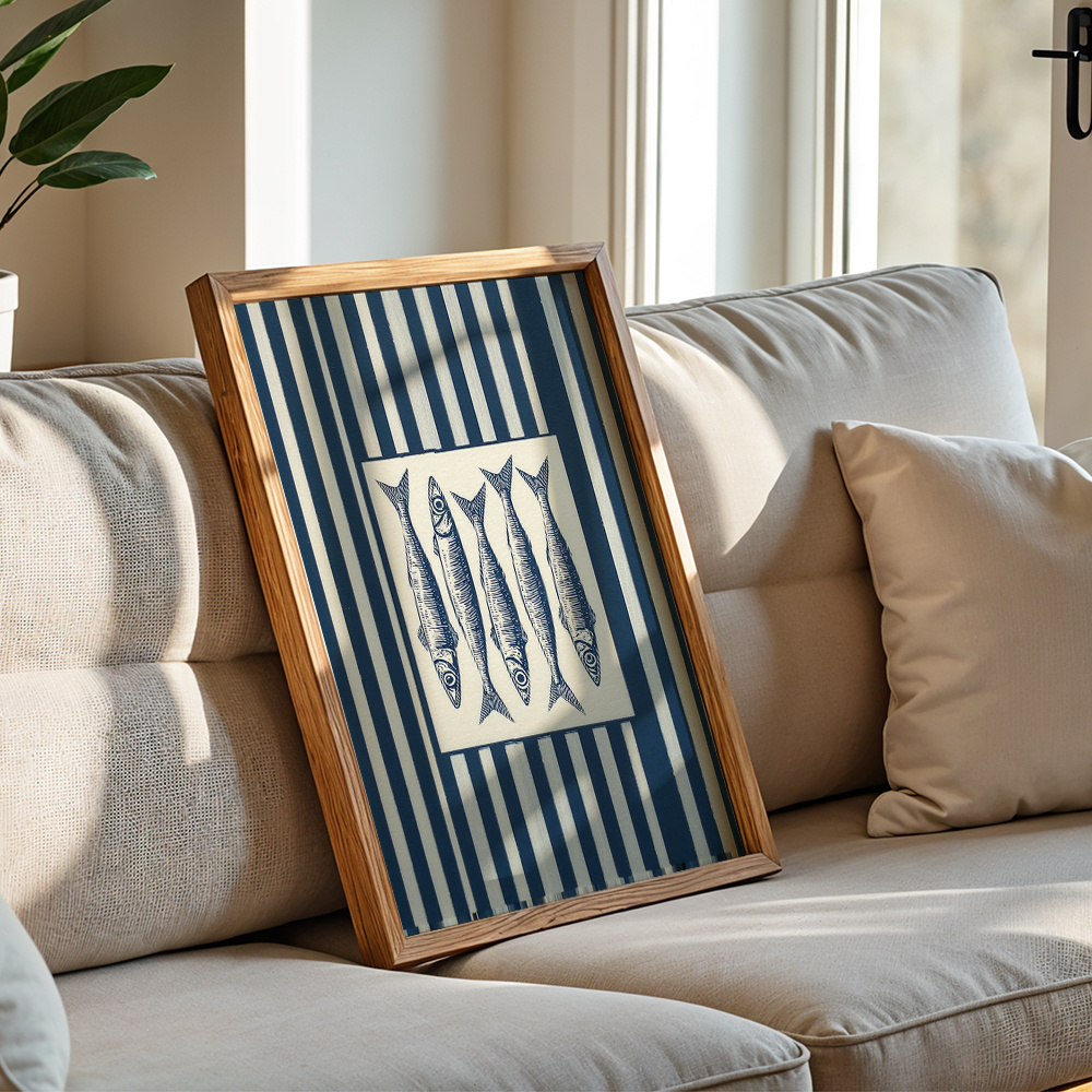 TEMU 2d Flat, Horizontal Striped Fish Wall - Modern Minimalist Suitable For Bedroom & Living Room Decor, Horizontal Fish Paintings, Horizontal Fish