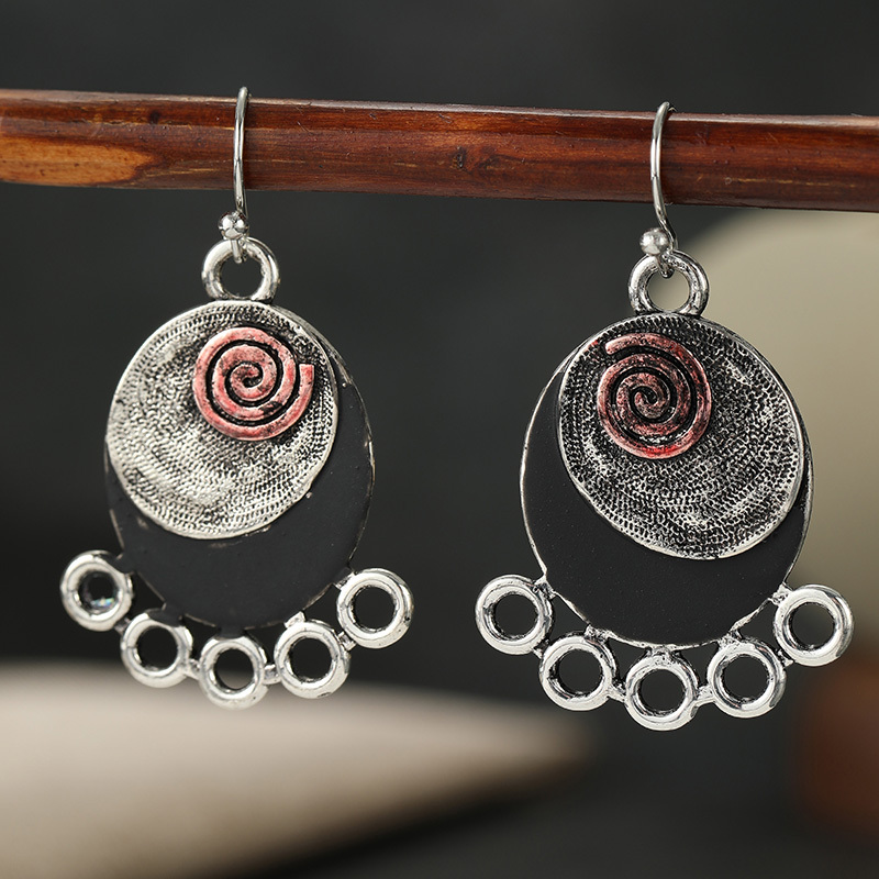 Vintage Ethnic Spiral Oval Dangle Earrings