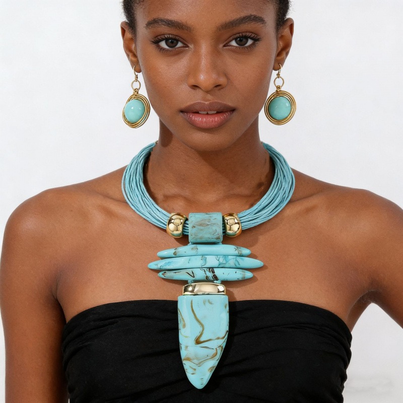 3pcs Themed Women's Set, Including a Horn Pendant Necklace and Earrings, Bohemian Western Cowgirl Style Jewelry Gift