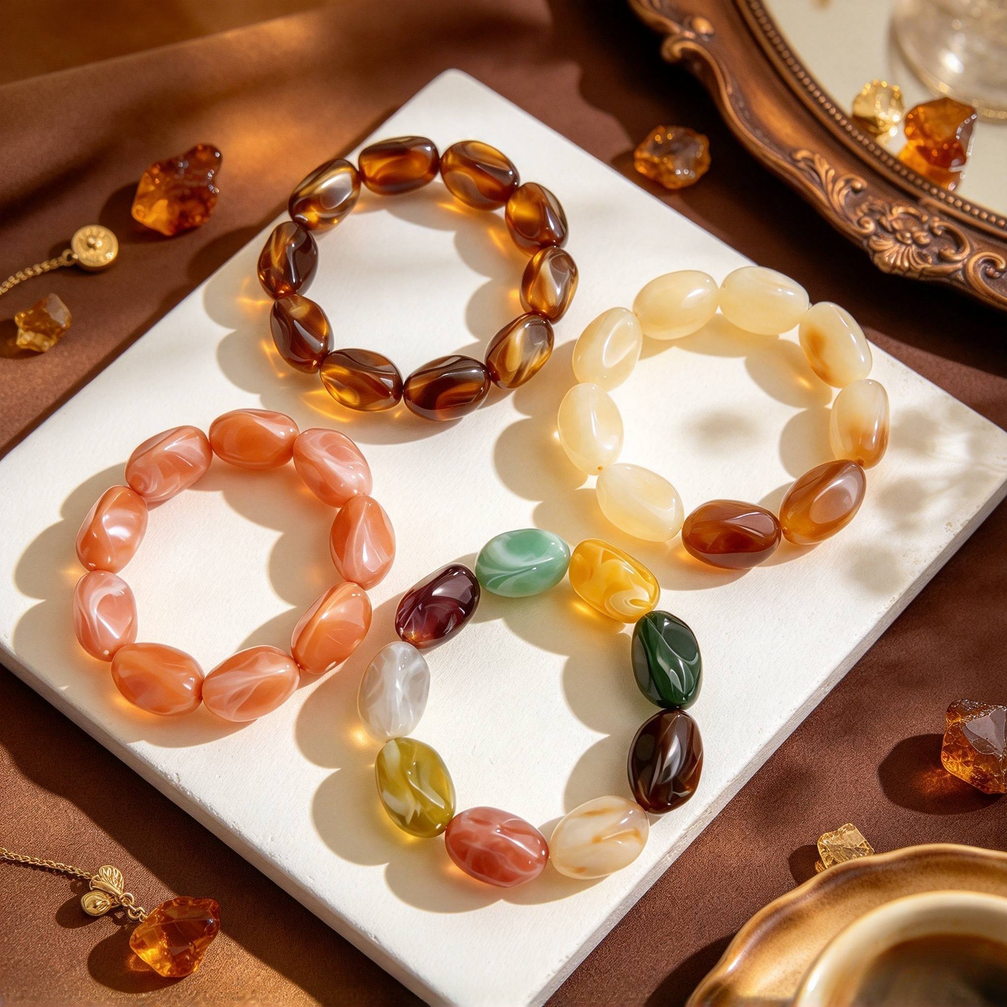 4pc Earth-Toned Irregular Flat Bead Bracelet Set