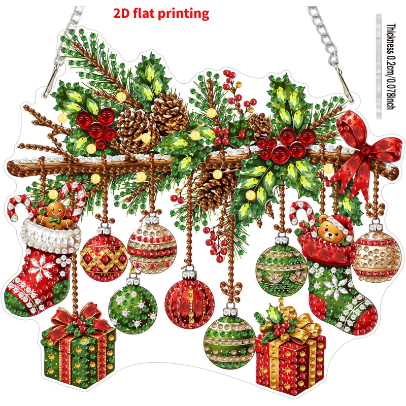 TEMU 2d Flat Printing 5d Diamond Painting Kit Christmas Ornaments Handmade Drill Window Hanging Decoration Christmas Holiday Scene Decorative Craft
