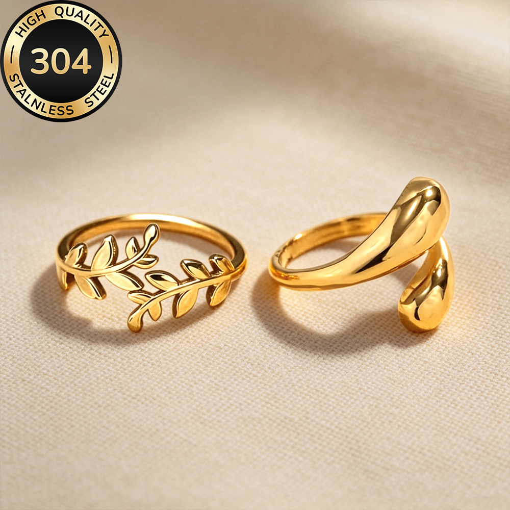 2pcs High-Quality 304 Stainless Steel Golden Open Rings