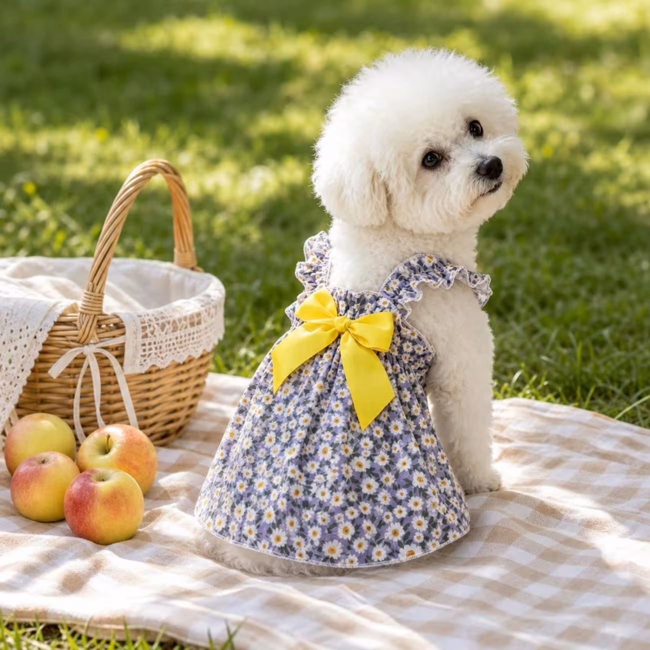 1pc small dog summer dress floral printed ruffle strap pet cami dress with back bow cute puppy clothes for bichon poodle daily outfit Product details 0