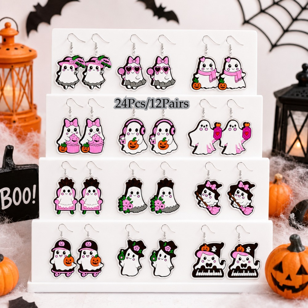 TEMU 24pcs/12 Pairs Gothic Halloween Eyeball Acrylic Pendant Earring Set For Women, Fun, Cool, Spooky, And Horror Jewelry, Unique And Accessories.