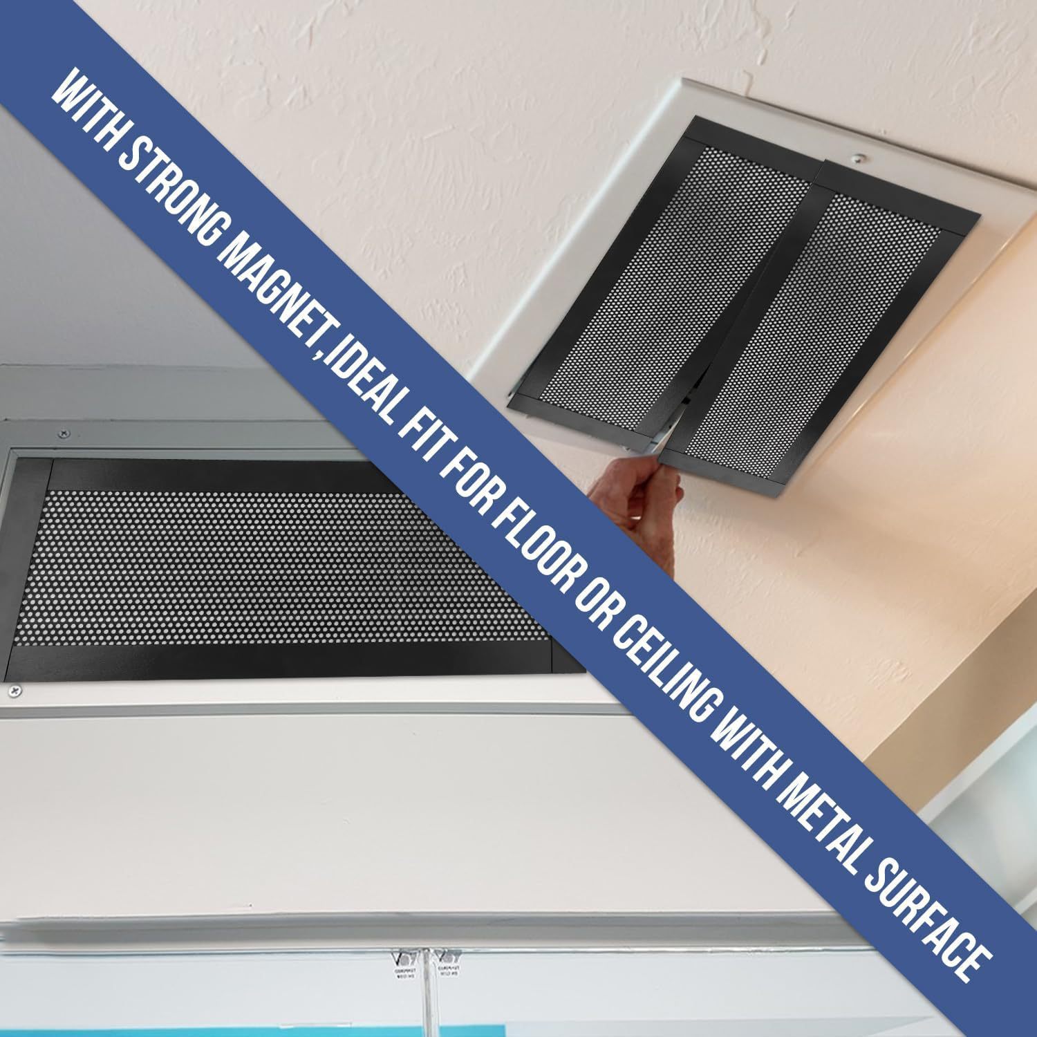 Five Piece Set of Black Magnetic Ventilation Cover Plate - Universal Floor/Wall/Ceiling Ventilation Filter Screen - Dustproof Air Conditioning Grille Protective Cover, (Compatible with Standard Ventilation Size)