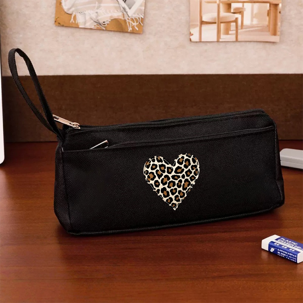 TEMU 1pc Leopard Print Double-layered, Large-capacity Pencil Case, Box, Unisex Storage Item, Organizer Bag, Coin Purse