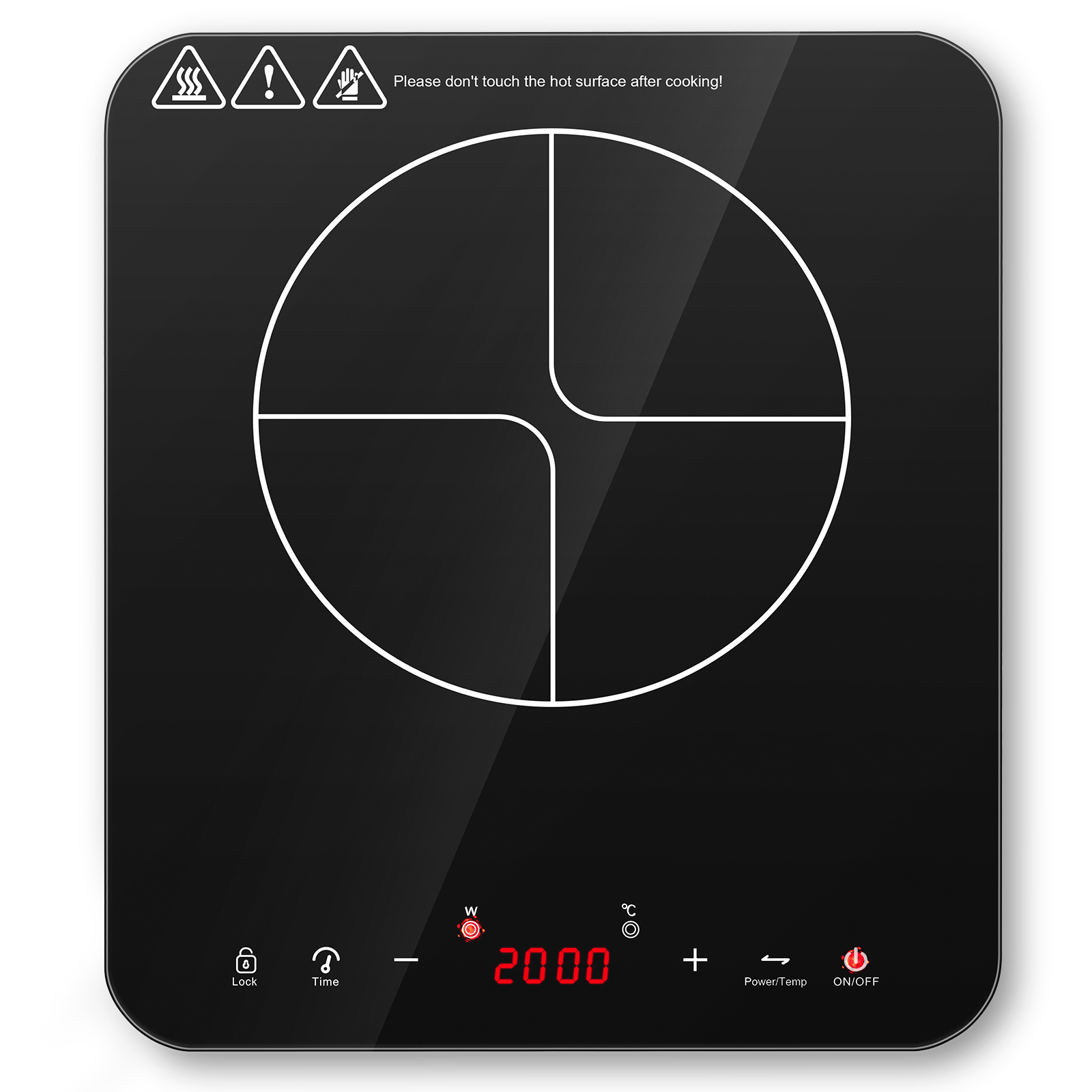 Image of Induction Hob 1 W, Single Induction Hob, Hob 1 Hob, Mobile Hob, 10 Power Levels & 10 Temperature Levels, Touch Control, 180 Minute Timer