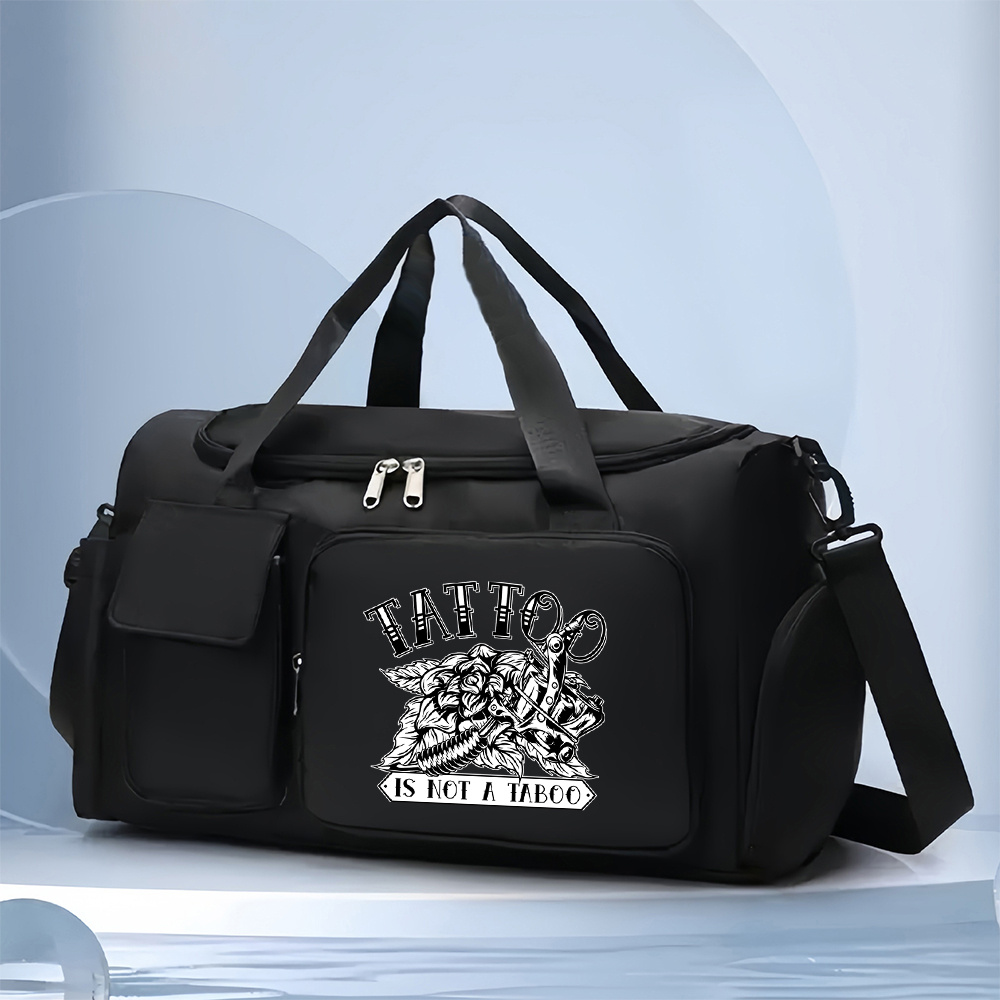 TEMU 1pc Tattoo Rose Machine Large Capacity Duffel Bag - Gym Or Travel Tote With Shoulder Strap, Men's Bags, Camping, Versatile For Sports