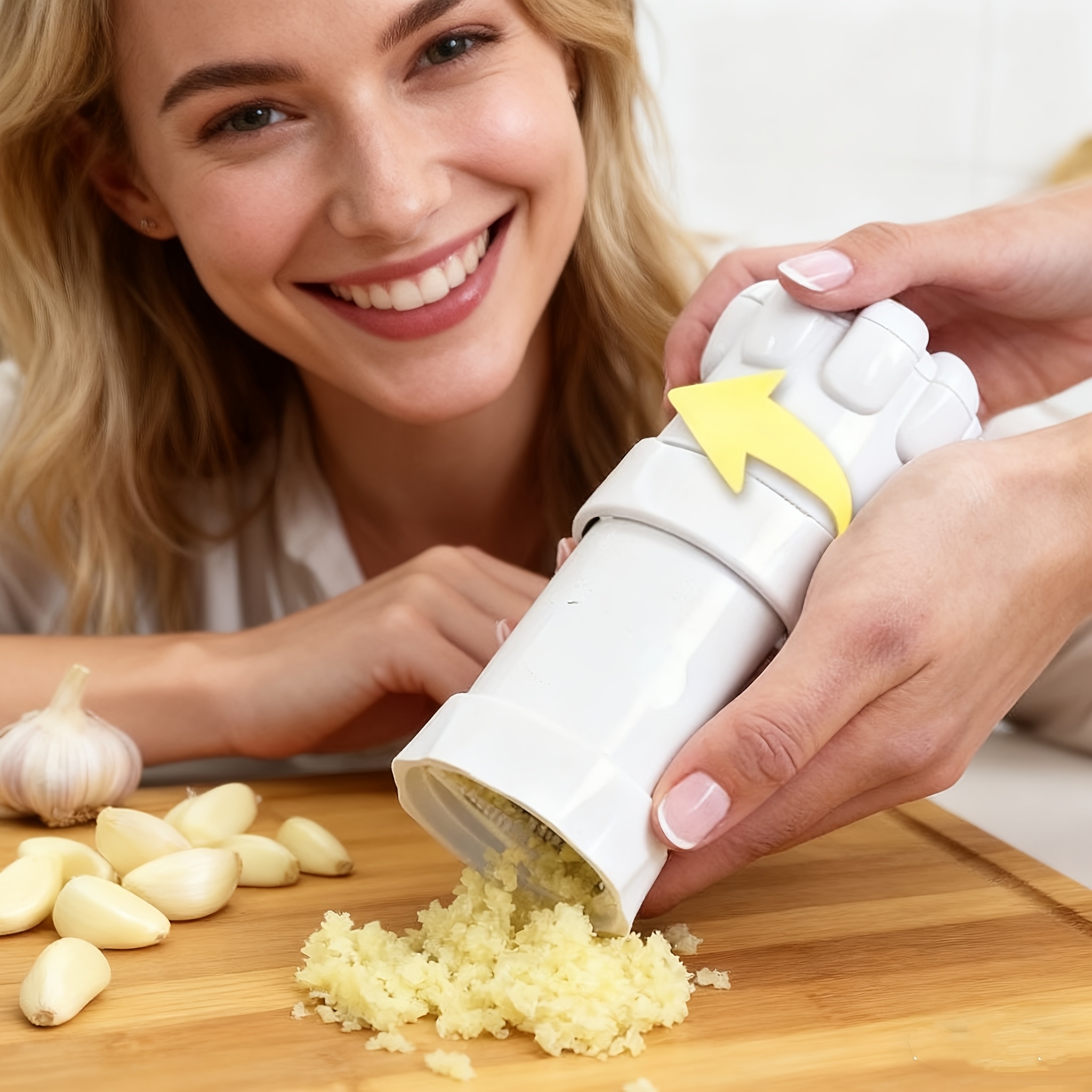 5-in-1 Heavy-Duty Garlic Press with Stainless Steel Blades and Ergonomic Handle - 5-in-1 Multi-Functional Food Processor for Crushing, Chopping, Peeling, Mincing, and Blending - Dishwasher Safe, Space-Saving Design with Ergonomic Lever System