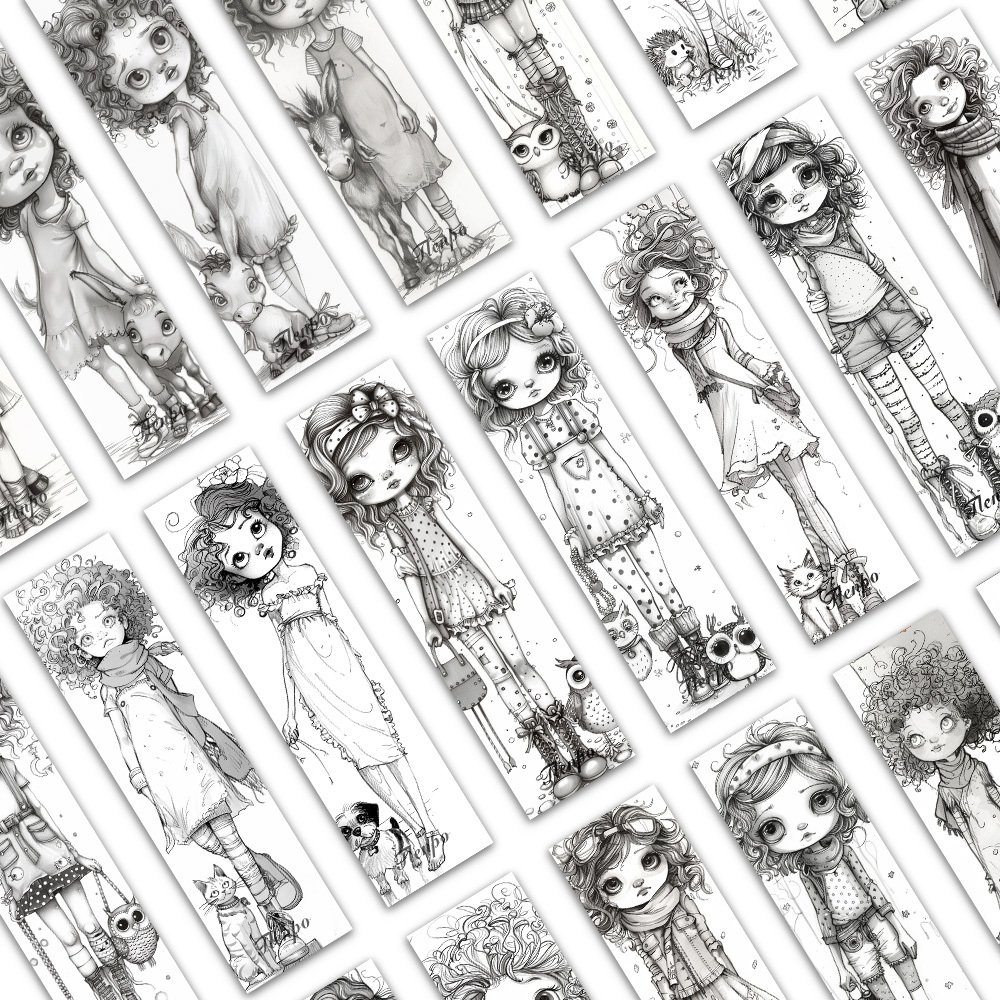 Image of 32pcs Tlenpo Colorable Bookmark Suitable For & - 32 Designs With Whimsical, Animals, Narrow-page Collage Bookmarks For Libraries, Teachers, Book Lovers, Gift For Coloring Book Enthusiasts