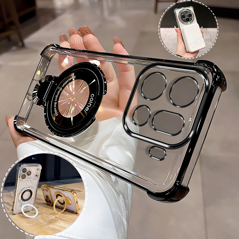 TEMU Phone Case: Acanries 1 Luxury Thin Ring Folding Stand Holder Bracket + 1 Plating Clear Shockproof Protective Phone Case For Oppo Find X9 Pro/