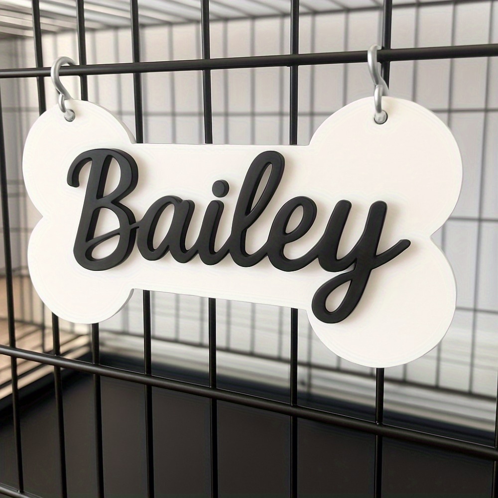 TEMU 1pc 1pcs Personalized Dog Name Tag & Door Sign - Custom Pet Plate With Hook, Polished Suitable For Crate, Door Hanger, Bone-shaped Label, House