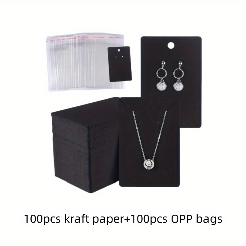 Image of 200/600/1000pcs Brown Paper Earring Cards And Necklace Display Card-personalized Jewelry Card Packaging For Crafts And Retail Use (100 Sheets Brown Paper Card 100 1 Opp Bag)
