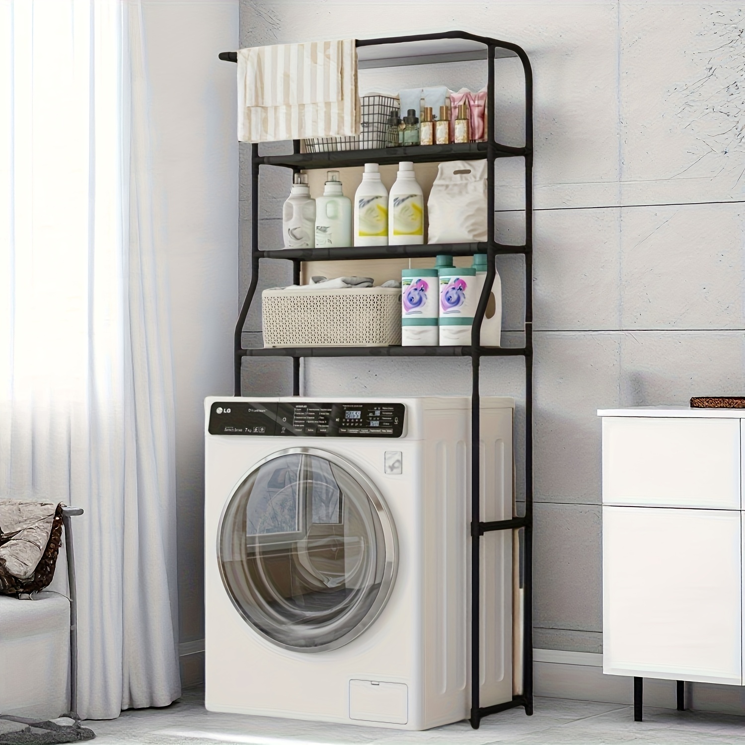 TEMU No-drill Washing Machine Storage Rack, 3-tier Upgraded Version With Towel Bar, Space- - Heavy-duty Washing Machine Rack, No-drill Assembly