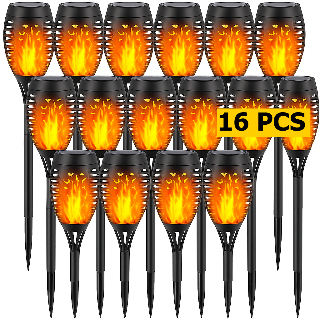 4/6/8/10/12/16pcs Solar Torch Lights Outdoor, Led Flame Effect Garden Lights For Halloween And Christmas, Ip44 Solar Pathway Lights For Yard Lawn Patio, Durable Plastic, Perfect For Holiday Decor