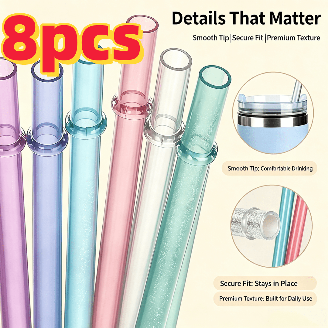 TEMU 8pcs Reusable Plastic Straws, Fits Various Cup Sizes, Suitable For Commercial And Outdoor Use, Assorted Colors