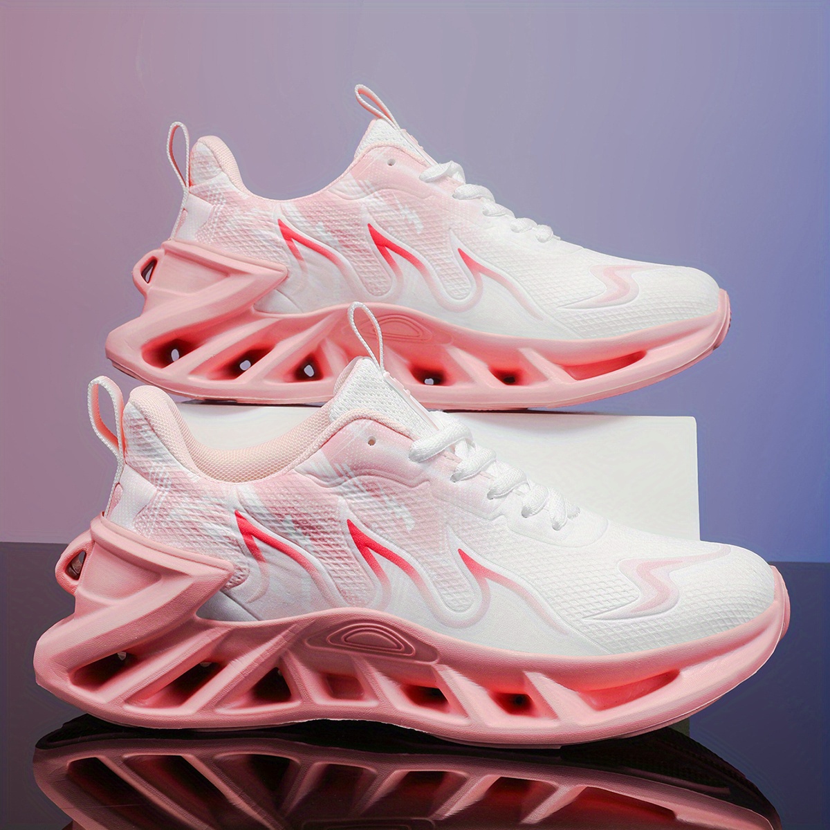 Women's Low-Top Breathable Sneakers White/Purple/Pink/Pink-to-Black  Gradient Thick Platform Lace-Up Shoes with Arch Cushioned Sole Gym