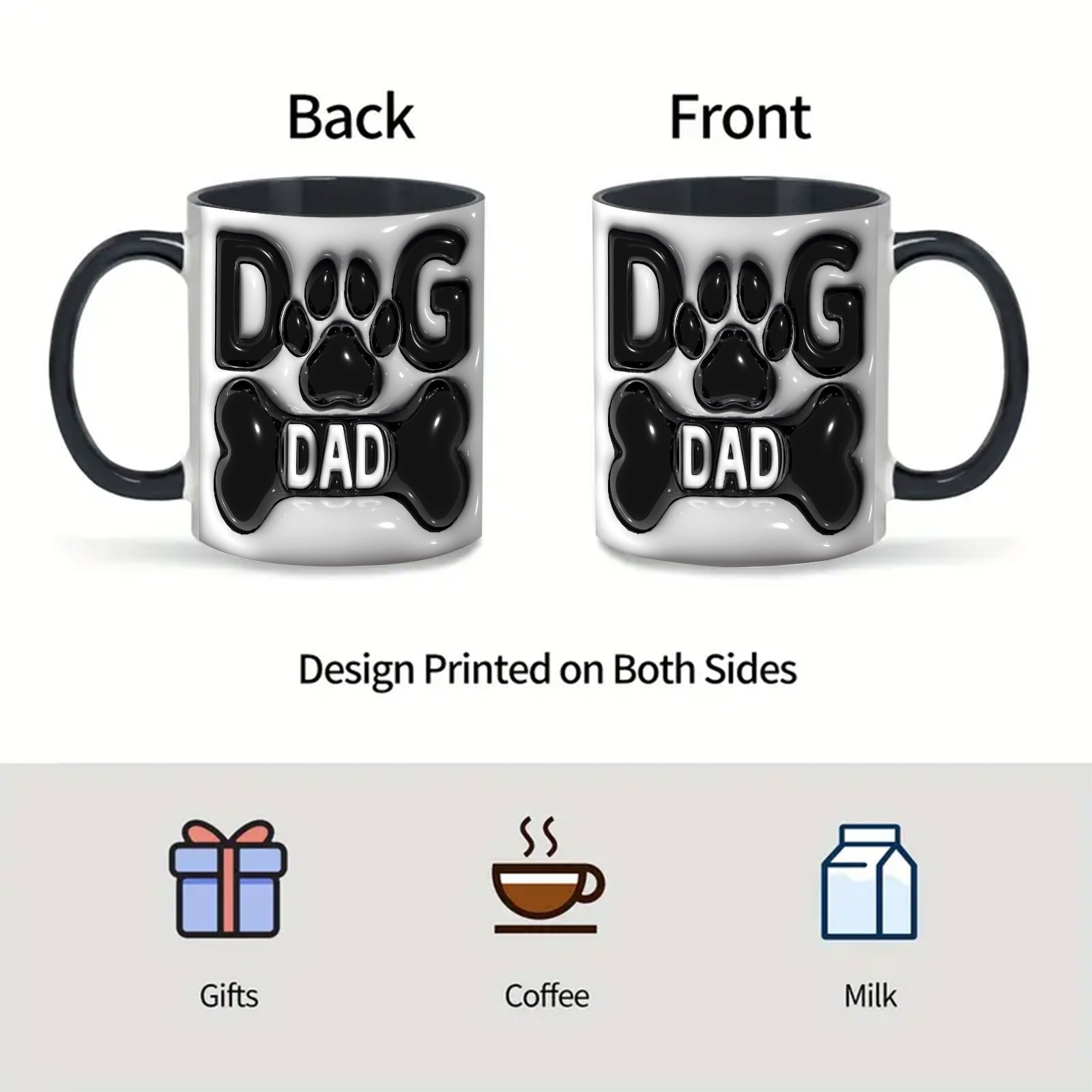 1pc 11oz ceramic dog   mug 11oz 3d   design double sided print gift idea for pet owners microwave ideal for tea and hot cold beverages 2