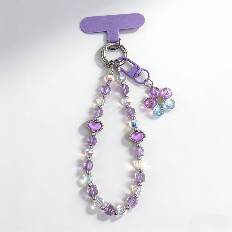 TEMU 1pc Of Translucent Heart-shaped Cute Flower Charm Phone Lanyard, Beautifully Designed And Shiny Short Wristlet, Clip-on Accessory. Outdoor