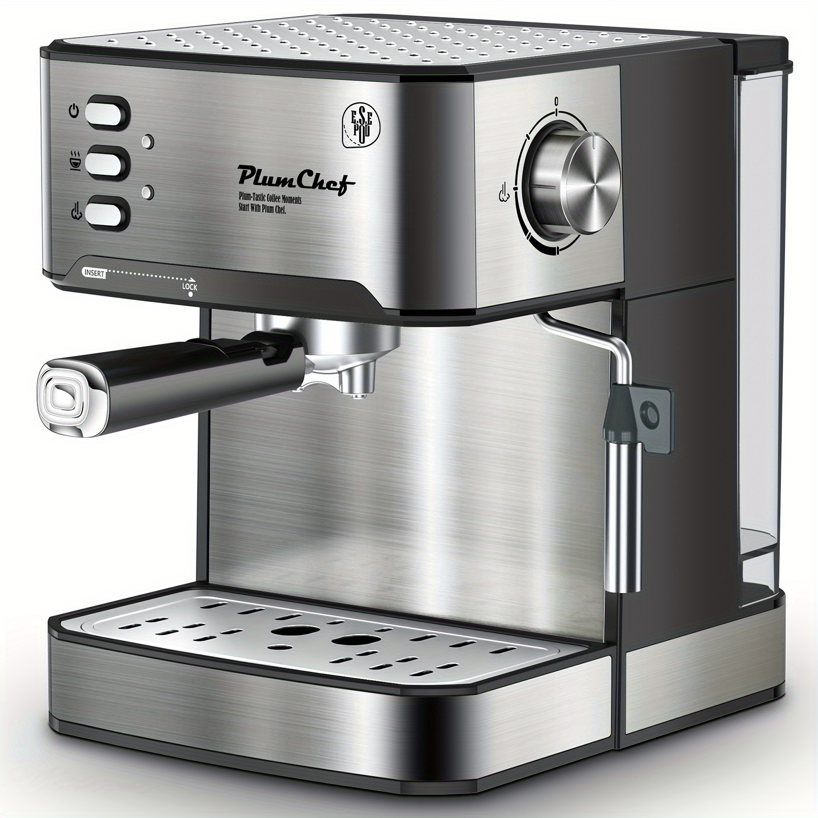 TEMU Cafetière Plum Chef, Acier Inoxydable, Machine à Double Infusion, Réservoir d'Eau de 1,6 L, Commandes Faciles à Utiliser, Protection contre la