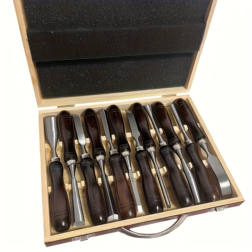 12pcs Chrome Vanadium Steel Professional Wood Carving Tools Set with Exquisite Wooden Box, Black Walnut Wood Handle, Including Scraping Knife, Carving Chisels, Turning Tools, for Woodworking, Carving And (Durable Material)