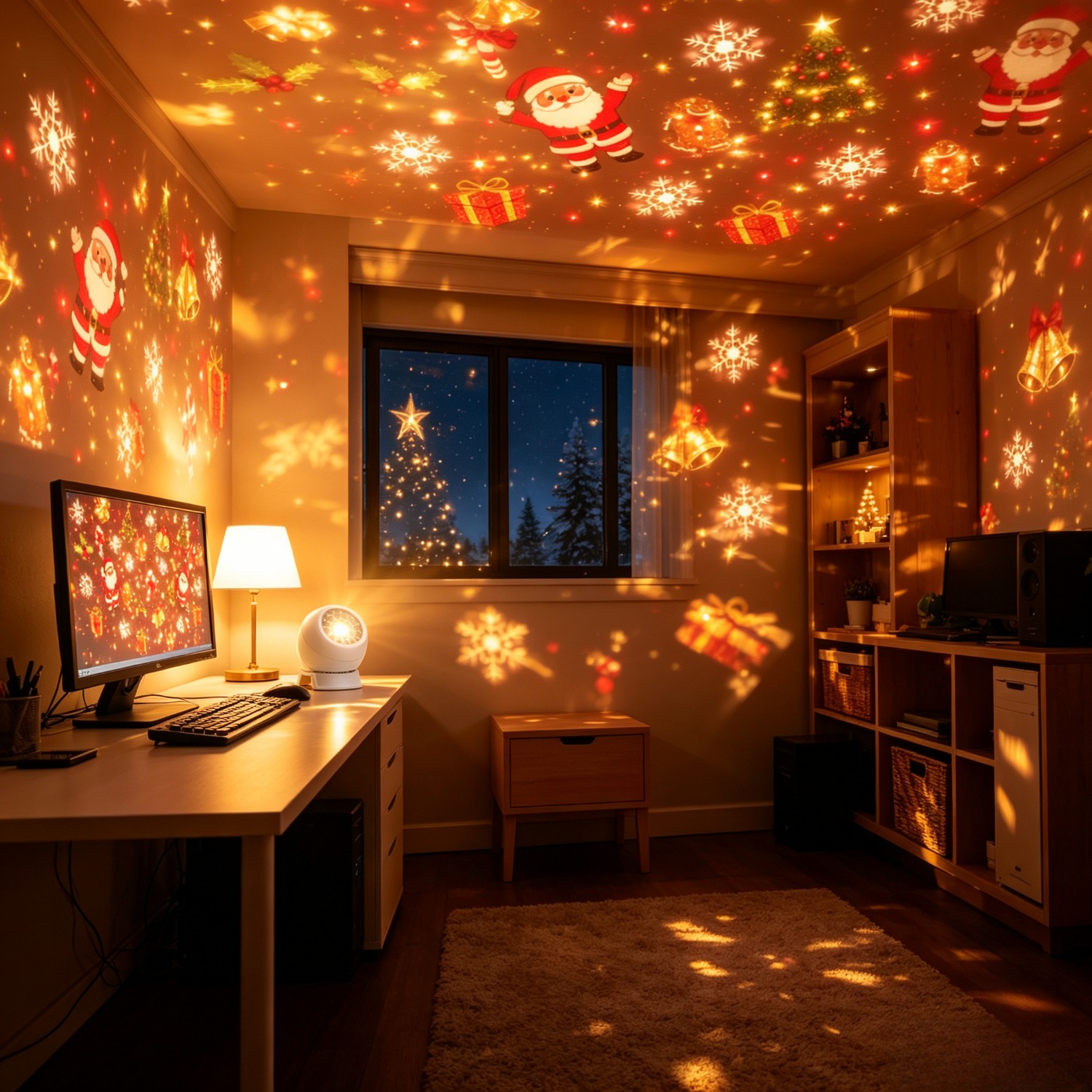 TEMU Veilleuse à Projection de Noël, Sapin de Noël LED Multicolore, Décoration Lumineuse de Neige, Effet d'Éclairage Père Noël , Lampe à Projection