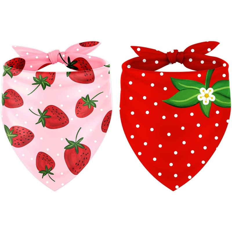 E-shop 2 Stück 24,8×11 Zoll Erdbeer-Hundebandana Niedliches Sommer-Frucht-Thema Dreieckiges Haustier-Tuch Rot Pink Verstellbares Haustier-Halstuch