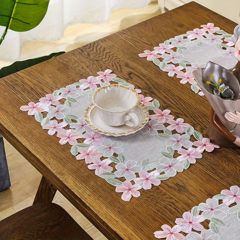 

4pcs Set Pink Embroidered Placemats - Modern Chic , Heat-resistant & Washable Table Mats For Dining Decor, Easter & New Year Celebrations