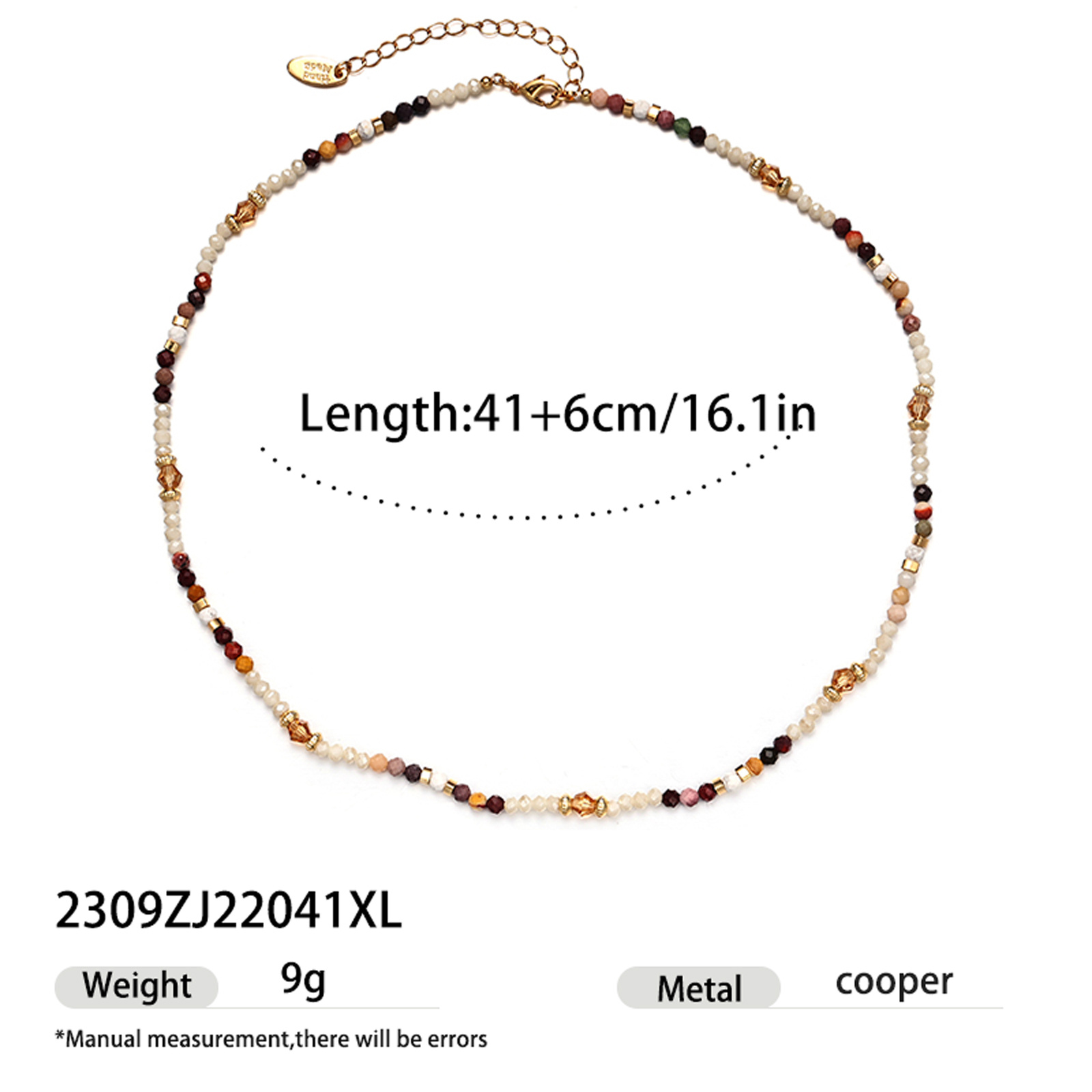 TEMU 18k Gold-plated Beaded Necklace Featuring Multi-colored Natural Stones And, With A Skin-friendly Copper Base. It Showcases A Delicate