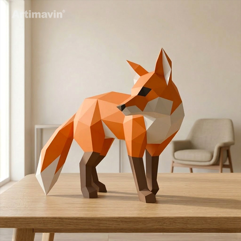 TEMU Estatua de Zorro, Set de Decoración Artesanal 3D de Papel