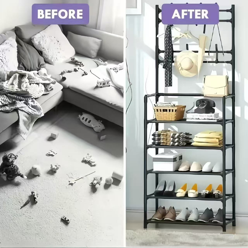 2027 New Coat Rack, Can Hang 8 Hats, 2pcs of Clothing, 10 Strings of Keys, 5-Layer Shelf Can Hold 15 Pairs of Shoes, Hanging Clothes, Hats, Bags + Multi-Layer Shoe Rack, Stable Load-Bearing, Household Living Room Entrance Integrated Storage Rack
