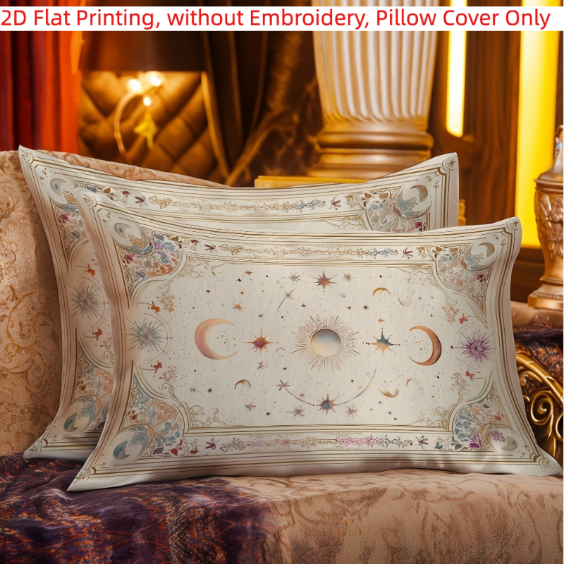 TEMU 2d Flat Printing, 2pcs, Celestial Pattern Printed Pillowcases, For Bedrooms Or Living Rooms Single-sided Printing, Without Embroidery, Pillow