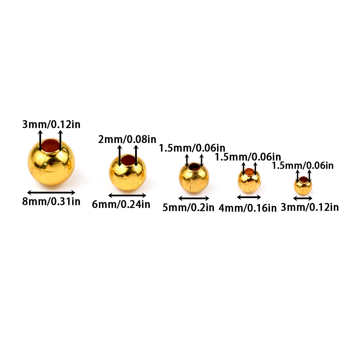 TEMU 4mm . 99pcs Golden Stainless Steel Material Leather Beads Medium Hole Glossy Round Beads Decorative Beads For Handmade Loose Beads For Clothing