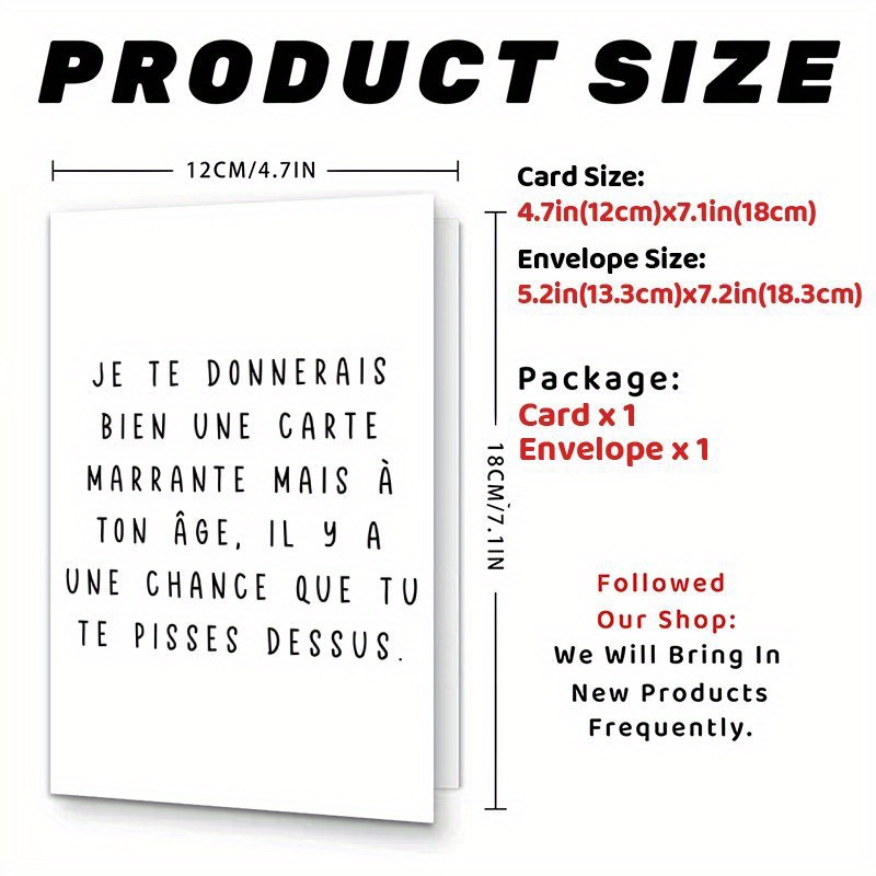 TEMU 1 carte de vœux d'anniversaire française, Anniversaire, Grossière, pour et ou n'importe qui, enveloppe incluse
