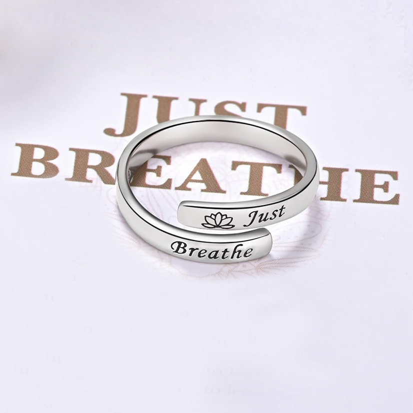 TEMU 1 bague "Just Breathe", bague lotus ajustable en acier inoxydable ouverte