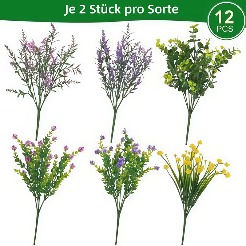 Image of 12pcs Artificial Flower Bouquet 6 Mix Artificial Plastic Fake Flower Eucalyptus Lavender Outdoor Indoor Home Vase Flower Arrangement Decoration
