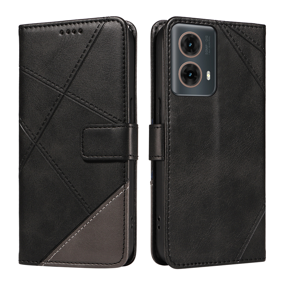 TEMU Phone Case - Black Rhombus Pattern Striped Two-color Stitching Faux Leather Case, Thin, Easy And Luxurious With Card Slot Packaging Storage Faux