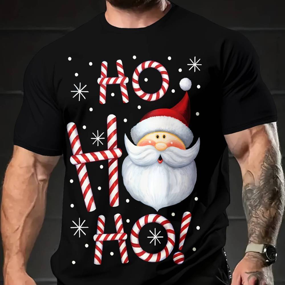 

Christmas Pattern Print T-shirt, Men's Comfy Short Sleeve Crew Neck Tee, Men's Clothing For