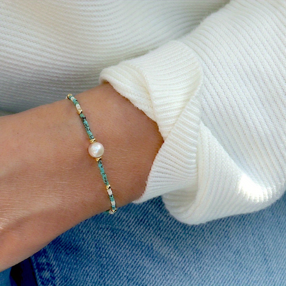 

1pc Chic Beaded Bracelet With Single Pearl Accent, Vintage-inspired Glass Bead Stretch Jewelry, & Gifting, Accessory