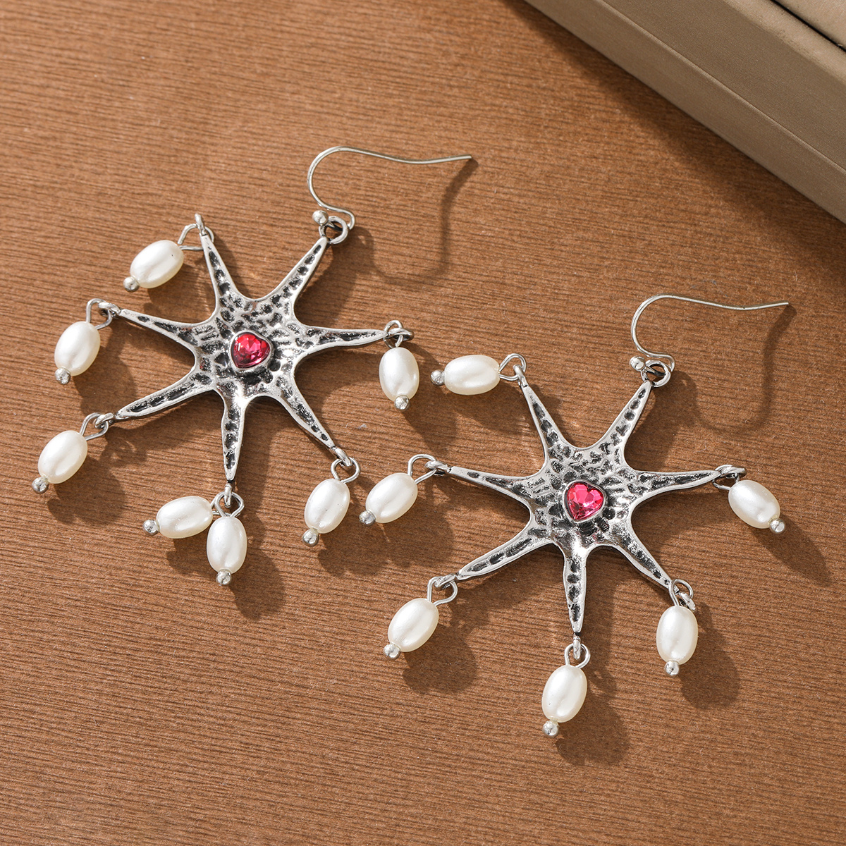 TEMU Bohemian Ethnic Style Three-dimensional Textured Starfish-shaped Centerpiece With Heart-shaped Synthetic Synthetic Zirconia And Teardrop-shaped