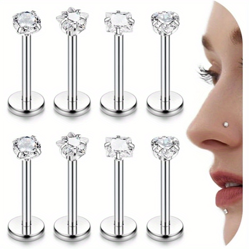 8 stück 16g g23   labret stecker lippenringe helix tragus ohrsetz herz rund cz nasenringe stecker hypoallergenische cartilage ohrschmuck   piercing schmuck 6mm 8mm 10mm 0