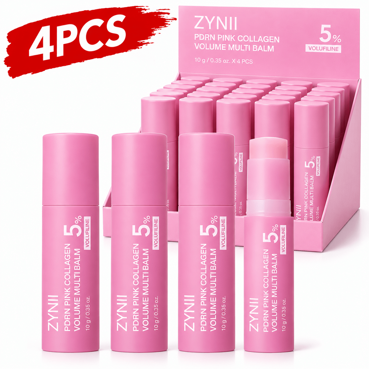 TEMU 4pcs 10g Pink Collagen Multi Balm Stick Korean Skincare Multi Purpose Eye Skin Care Stick, Plump Skin Smooth , Glowing , Compact Portable Stick,