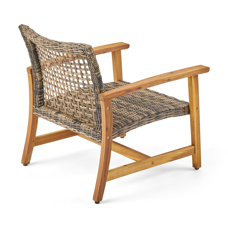 Outdoor Acacia Wood Wicker Club Chairs with Acacia Wood Frame, 2pcs Set
